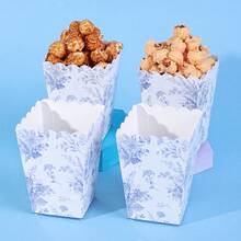 10 piezas/20 piezas Cajas de palomitas de maíz con flores azules, vienen con mini contenedores de palomitas de papel abanicados, soportes de cartón para palomitas de maíz de apertura superior, recuerdos de fiesta con flores azules, adecuados para la decoración de la noche de cine, despedida de soltera y otras fiestas - Azul - Ver 4
