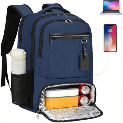 Lunch Backpack 17.3 Inch Laptop Backpack With USB Charging Port Waterproof Travel Backpack Portable Computer Backpacks