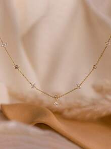 1pc Minimalist Fashionable Four-Leaf Clover Copper Necklace, Elegant Vintage Petal Choker Necklace For Women, Suitable For Daily Commute, Dating, Gift, Shopping, Party, Best Gift For Women