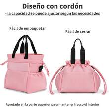 11L Bolsa de Almuerzo con Cordón de Tela Oxford,Lonchera Termica para Mujer y Hombres,Impermeable Reutilizables Lonchera,con Asa y Correa de Hombro Ajustable,para Oficina,Picnic,Camping - Morado - Ver 5