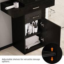 Salon Station For Hair Stylist, Salon Station With Barber Cabinet, Barber Hair Stylist Storage Cabinet With Drawer,Hair Station Equipment Hair Dryer Holder, Drawers, Storage Cabinet For Hair Styling, White/ Black/ Pink - 黑色 - 查看 7