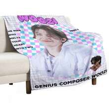 SVT Woozi Blanket Photo Plush Fleece Throw - Producer Aesthetic Gift For CARAT - Soft Kpop Merch Cozy Studio - 白色 - 查看 3