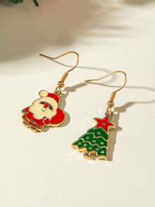 imoli 1 Pair Minimalist Fashion Christmas Tree & Santa Claus Resin Drop Earrings, Unique Jewelry Gift For Women, Suitable For Holiday Party And Christmas (Artificial Resin Color May Vary Slightly)