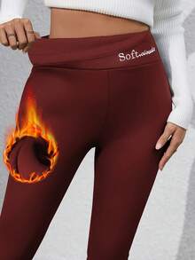 Women'S High-Waisted Fleece-Lined Thermal Workout Leggings With Tummy Control & Butt Lifting Technology - Medium Stretch Gym Pants, Solid Color Athletic Wear For Winter Training, Yoga, Casual & Everyday Use, Soft Fleece Lining, Comfortable Fit  Active Wear Women   Summer  Gym Mujer  Gym Mujer  Workout Clothes For Women  Sweatshirts For Women  Women's All Season Clothes Women's Spring Clothes Women's Summer Clothes Women's Year Round Outfits Spring Fashion For Women Summer Fashion For Women - 紅色 - 查看 5