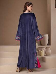 Geo Print Contrast Trim Kaftan - Navy Blue - View 11
