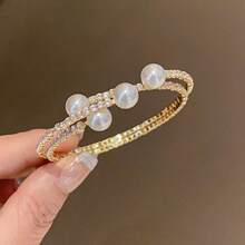 1 Piece Exquisite French Style Diamond-Encrusted Multi-Layer Pearl Bracelet Light Luxury High-End Feel Bracelet Personality Fashion  Hand Jewelry Design Sense Niche Suitable For Men And Women Festival Party Daily Wear Exquisite Halloween Christmas Thanksgiving Festival Gift Birthday Gift - Vòng tay vàng 8# - Xem 4