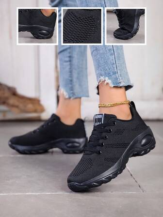 Women's New Low-Top Lace-Up Casual Shoes, Thick Sole Elevator Daily Commute Shoes, Black Slip-On Women's Shoes, Daily Women's Casual Sports Sneakers