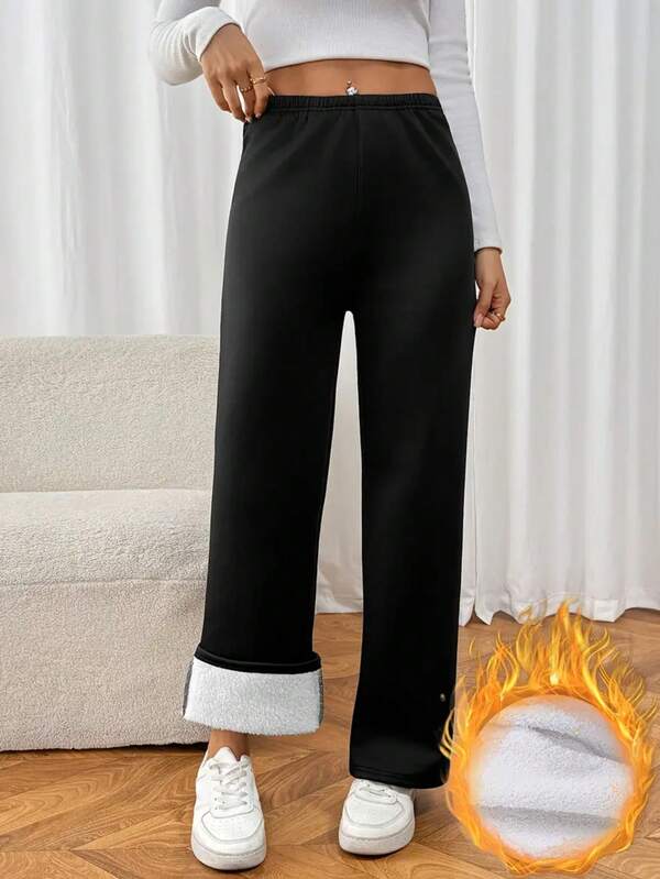 Women's Casual Wide-Leg Pants, Lamb Fleece Leggings, Women's Winter Thickened Fleece Outerwear, High-Waisted One-Piece Pants, Thermal Pants