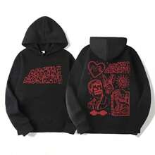 Men's Retro Rock  Hoodie - Music Album Pattern Print, Hip Hop Style Oversized Vintage Hooded Sweatshirt WY005 - màu đen - Xem 8