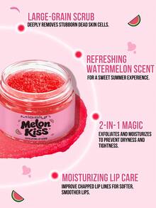 MISSLYN 西瓜之吻唇部磨砂膏，西瓜唇部去角质产品，唇部护理产品，二合一双效配方，保湿滋养，令双唇柔软光滑，夏季必备，滋润双唇，打造迷人唇妆，去除死皮，滋养保湿，柔滑双唇，唇部打底，温和去角质，甜美果香/西瓜香，DIY唇部护理，日常使用，日夜护理，夏日气息，可爱趣味，清爽保湿，呵护双唇