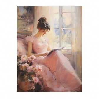 1 Piece Reading Lady Canvas Print Vintage Dress Hanging Picture Pink Flowers Wall Art Poster Elegant Print Painting Girl Room Bedroom Living Room Wall Decor No Frame