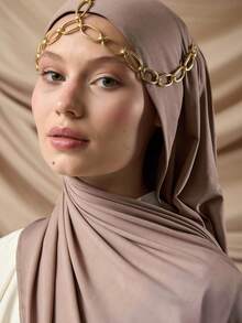 1pc Women's Simple Classic Solid Color Elegant Casual Edged Scarf, Premium Knit Fabric Viscose Jersey Hijabs Scarf, Long Turban Style Headscarf, Suitable For Daily Life, Outings And Gatherings - Brown - View 6