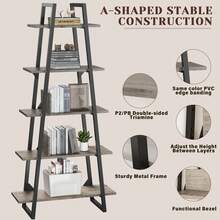 Estantería industrial de 5 niveles de madera, estilo rústico, alta y abierta, con escalera, ideal para exhibiciones en casa, sala de estar, dormitorio, oficina y almacenamiento. - amarillo claro - Ver 5