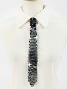 1条女士亮面黑白水钻法式DIY浪漫领带，适合约会、派对、日常穿着、旅行和度假。 - 彩色 - 查看 11