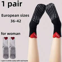 Mărimi europene 36-42, 1/2 perechi de șosete de yoga pentru femei, în formă de inimă, cu manșetă, de culoare uni, cu talpă cauciucată - Multicolor - Vizualizare 14