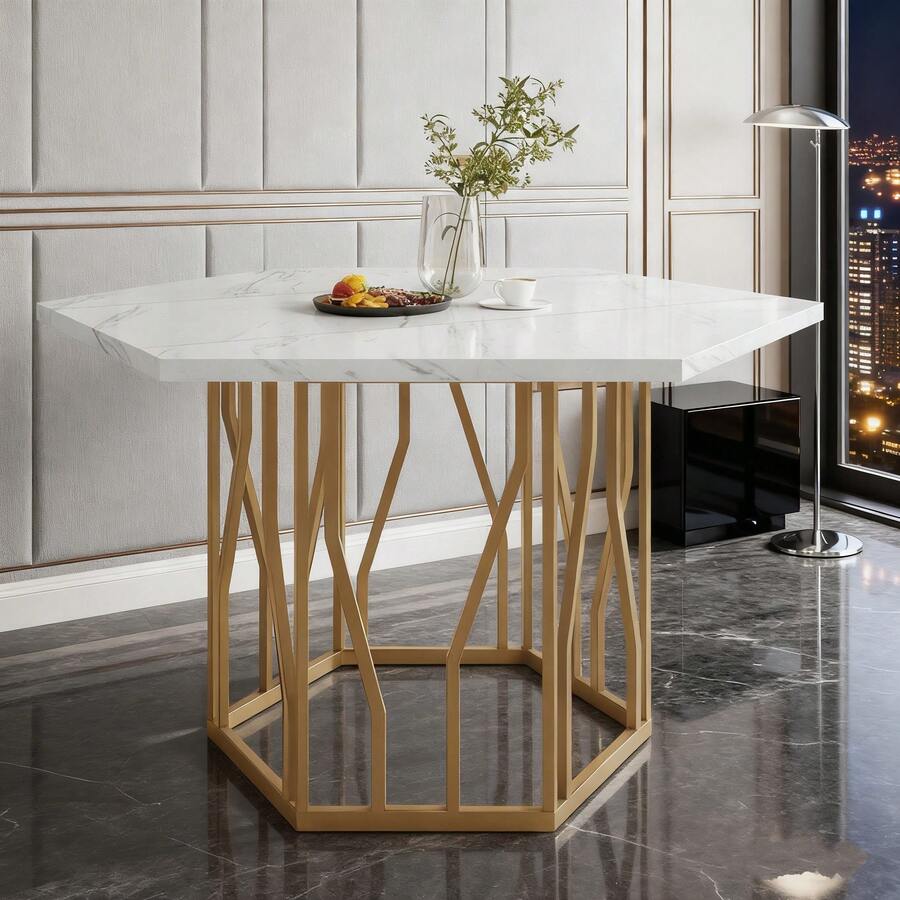 Dining Tables - Golden + White + MDF+Steel - View 1