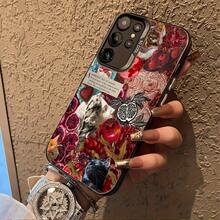Funda de collage de granada y gato para Samsung Galaxy S25ULTRA, S24PLUS, S23FE, S21PRO, S22, S20+, A03S, A05S, A14, A31, A53, A34, A10, A04E, M04, A33, A35, A55, A72, A71, A70, A22, A16, A06, A20S, A54, anti-suciedad, a la moda, moderna, colorida, plateada IMD - Colores mixtos - Ver 4