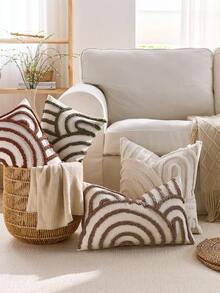 1 buah/2 buah Set Sarung Bantal Pola Geometris Setengah Lingkaran, Sarung Bantal Persegi Bordir Beludru Lingkaran Kanvas, Untuk Penggunaan Sehari-hari di Kamar Tidur, Ruang Tamu, Sofa, Halaman, Dekorasi Taman, Tanpa Isi 30*50cm 45*45cm - Burgundy - View 6