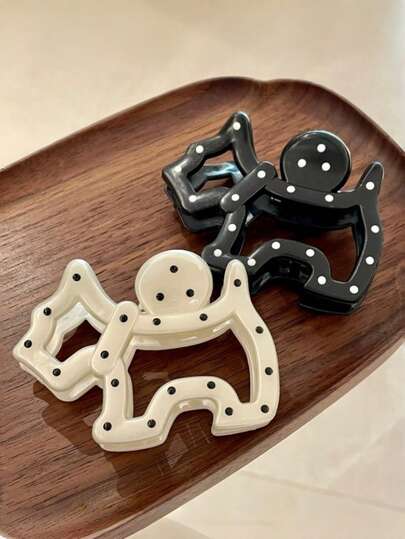 2pcs Korean Style Polka Dot Puppy Claw Clip, Elegant Hair Claw Hair Accessories