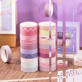 20卷马卡龙和纸胶带套装 彩虹美纹纸胶带套装 10毫米（0.4英寸）宽 彩色装饰胶带 学校用品 适用于DIY艺术工艺剪贴簿日记本计划本文具用品