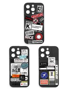 Funda de teléfono con gráfico de letra de eslogan negro, funda de teléfono con collage abstracto, avión, rayas y etiqueta gráfica negra, funda de teléfono con patrón de retazos vintage, funda de teléfono con protección de lente negra. Compatible con iPhone y Galaxy, funda de teléfono, funda compatible con iPhone 17 Pro Max, fundas, funda compatible con iPhone 13, funda compatible con iPhone 15, regalo de fiesta, versión internacional, no la versión nacional - Multicolor - Ver 16