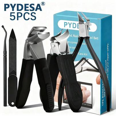 PYDESA 5/1 Pieza Juego de cuidado de uñas encarnadas, Kit profesional de cuidado de pies y uñas que incluye cortaúñas rectos, cortaúñas gruesos, cortaúñas angulados, lima de uñas y herramientas para uñas, material de acero inoxidable, sin olor, adecuado para salón profesional, salón de belleza y uso doméstico, regalo de Navidad perfecto