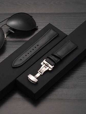 1条男女通用18mm/20mm/22mm时尚软皮表带，兼容三星Galaxy Watch 3 41mm/45mm，适用于Watch GT2 46mm，经典黑色表带，简约运动表带，适用于华米Amazfit 2/2S，兼容三星Gear S2/S3，经典表带配件