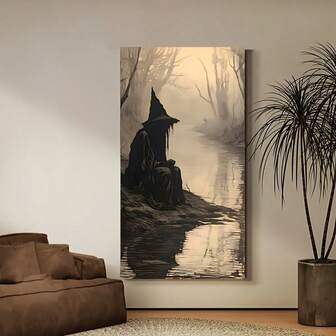 Impresión en lienzo de Bruja mística junto al río - 1 pieza Póster de arte de alta definición, decoración de hogar Obra de arte de pared para sala de estar y dormitorio, regalo festivo Pintura en lienzo sin marco