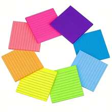 8pcs/400sheets Fluorescent Sticky Notes, 3x3 Inches (Approx. 7.5x7.5 Cm), 2pcs/4pcs Random Colors, Colorful Self-Adhesive Lined Memo Pads, Suitable As Christmas Gifts For Friends, Back To School Supplies