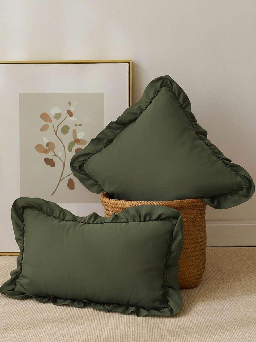 1 chiếc phong bì chần bông nhún bèo kiểu Pháp lãng mạn không có ruột, vỏ gối trang trí lãng mạn sang trọng cho phòng ngủ/ký túc xá/ghế sofa/ghế dài, quà tặng cho người yêu, bạn bè. Có thể giặt bằng máy. Chứng nhận Oeko-Tex. Màu xanh ô liu - Màu xanh Ô liu - Xem 1