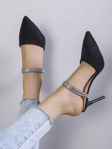 Summer New Rhinestone Pointed Toe Thin Heel Closed Toe Backless Sandals For Women - Black - View 2