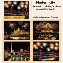 (12 Pieces/Set, With A Pen) Colourful Scratching Art Bookmarks, DIY Painting Portable Scratching Graffiti Bookmarks, Night Scene Art Scratching Toys, Small Postcard Style Night Scene Scratching Urban Building Toys, Birthday Gifts, Room Decoration Painting, Colourful Cityscape Architectural Scratching Art Postcards, Suitable For Art Lovers Returning To School, Mother's Day, Gifts For Mothers.