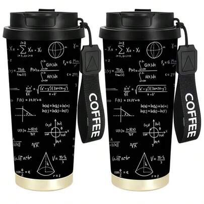 1pc Math Theme Insulated Travel Mug, Leak-Proof Lid With Handle, Keeps Hot/Cold Drinks Temperature For Long Time, Ideal Gift For Mathematicians, Teachers, Students - 18oz Stainless Steel Cup, Math Formula Print Design Suitable For College Math Majors, Math Clubs, Math Enthusiasts - Black Coffee Cup
