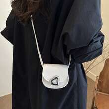 Mini bolso bandolera para mujer con cierre de corazón, elegante textura de PU, bolso de hombro informal - Blanco - Ver 4