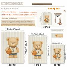 1pc, Canvas Wall Art, Framed Nursery Wall Decor, Teddy Bear Baseball Theme Painting, Teddy Bear Basketball Theme Painting, Teddy Bear Soccer Theme Painting, Sports-Themed Nursery Decor, Suitable For Children's Room Decor, Animal-Themed Nursery Art, Blue Striped Design Playroom Decor, Children's Room Artwork, Nursery Decorative Painting, Kindergarten Decor, Sports Enthusiast Decor Gift, Playroom Decor, Maternity Room Decor