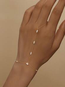 1pc 925 Sterling Silver Exquisite Devil's Eye Ring Bracelet Set, Women's Delicate Cubic Zirconia Bracelet And Ring Chain, Body Jewelry, Suitable For Daily Wear, Wedding, Party, Engagement, Anniversary, Valentine's Day - Gold - View 3