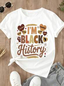[Home Relaxation] Women's Black History Long Sleeve Crew Neck T-Shirt - I'm Black History Graphic With Heart & Lightning Design, White Polyester Casual Top For Fall & Winter, Everyday Tshirt  Crew Neck Top  Polyester Fabric - 白色 - 查看 2