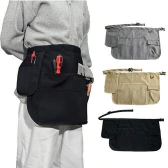 1pc Multi-Color Tool Waist Apron With Multiple Pockets, Neutral Black/Gray/Khaki Server Apron, Restaurant Chef Bar Waitress Half Waist Apron