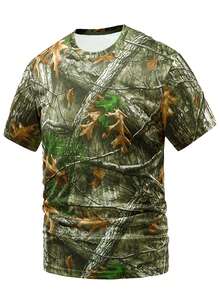 夏季健身男士户外狩猎系列钓鱼衬衫，迷彩仿生迷彩运动速干透气短袖T恤