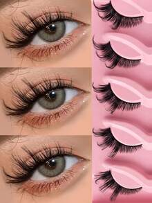 5 Pairs Of Cat Eye Lashes, 3 D Natural Fluffy Soft And Long Eyelashes, Black Band Fox Eye Comic Eyelashes, 4-21 Mm Length, Suitable For Daily And Various Occasions, Create Bold Makeup - wispy lashes - View 6