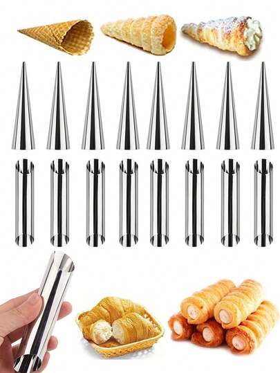 8 piezas Molde para croissant antiadherente de acero inoxidable, apto para cascarones de croissant, rollos de crema, molde para hornear conos de helado, herramientas de hornear, utensilios de cocina, suministros de cocina para el hogar