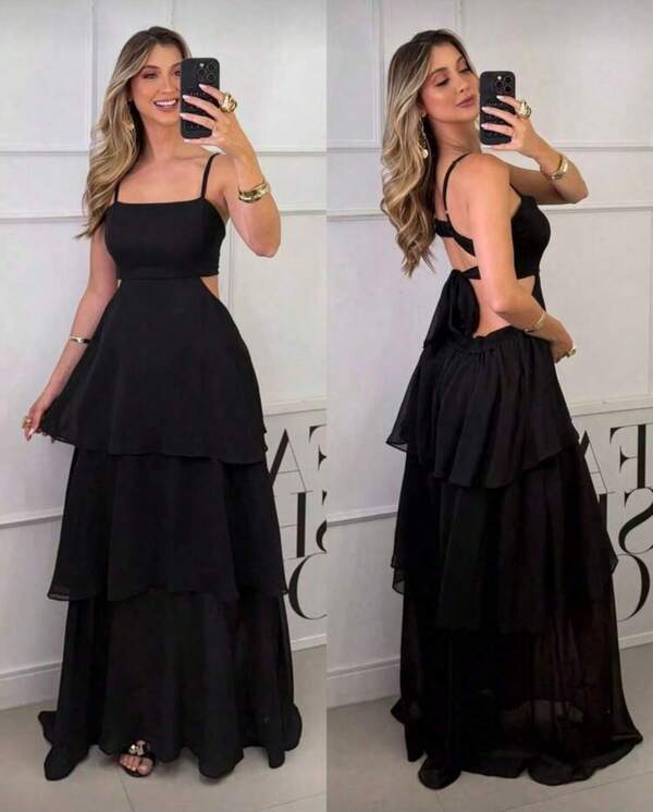 Vestido Longo de Festa Babado Para Festa de Casamento, Formatura, Aniversário Verão