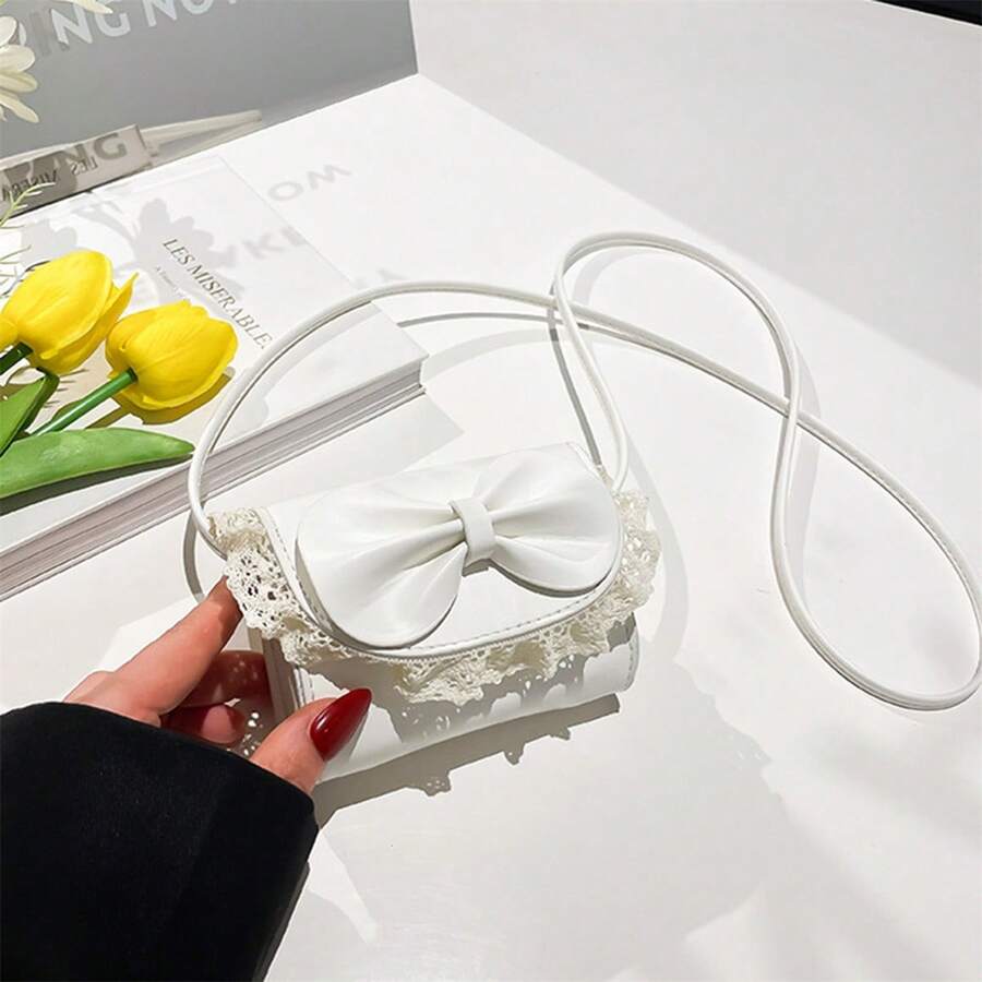 Bolso bandolera pequeño para mujer, bonito bolso bandolera con lazo, ligero y con correa larga. - Blanco - Ver 1