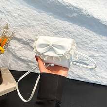 Bolso bandolera pequeño para mujer, bonito bolso bandolera con lazo, ligero y con correa larga. - Blanco - Ver 4