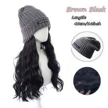 1 件针织灰色假发帽，时尚秋冬波浪卷发假发帽，有弹性，适合所有头型 - 彩色 - 查看 7