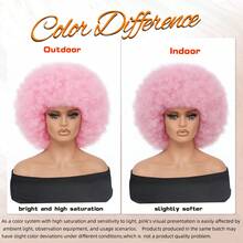 70年代非洲风刘海假发，卷曲非洲假发，蓬松卷曲非洲风假发，高品质合成大号非洲风假发 - 粉色 - 查看 4