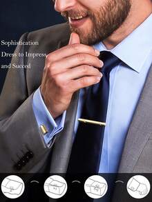 Xiacheng Tie Clip Cufflinks Set For Men Necktie Tie Bar Clips Business Shirts Tuxedo Wedding Gift With Box Silver-Tone Gold-Tone Black - Multicolor - View 2