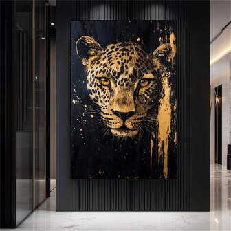 1 st digitaltryckt väggkonst med leopardmotiv – svart och guld utskrivbar djurposter, nedladdningsbar djungelkatt, lyxiga moderna heminredningsposters kanvasmålning väggkonst rum heminredning orammade