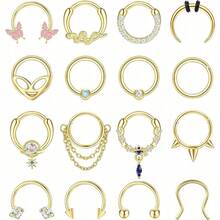 ORAZIO 16Pcs 16G Septum Rings Hoop For Women Men Surgical Steel Dangle Septum Jewelry Septum Clicker Horseshoe Nose Rings Hoop Hinged Segment Daith Helix Tragus Cartilage Earrings Piercing - 彩色 - 查看 17