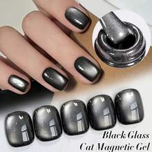 Morovan Magnetic Cat Eye Gel Polish - Black Glass Bead Effect, UV/LED Soak Off Nail Art Gel, Christmas Gift - Black - View 9